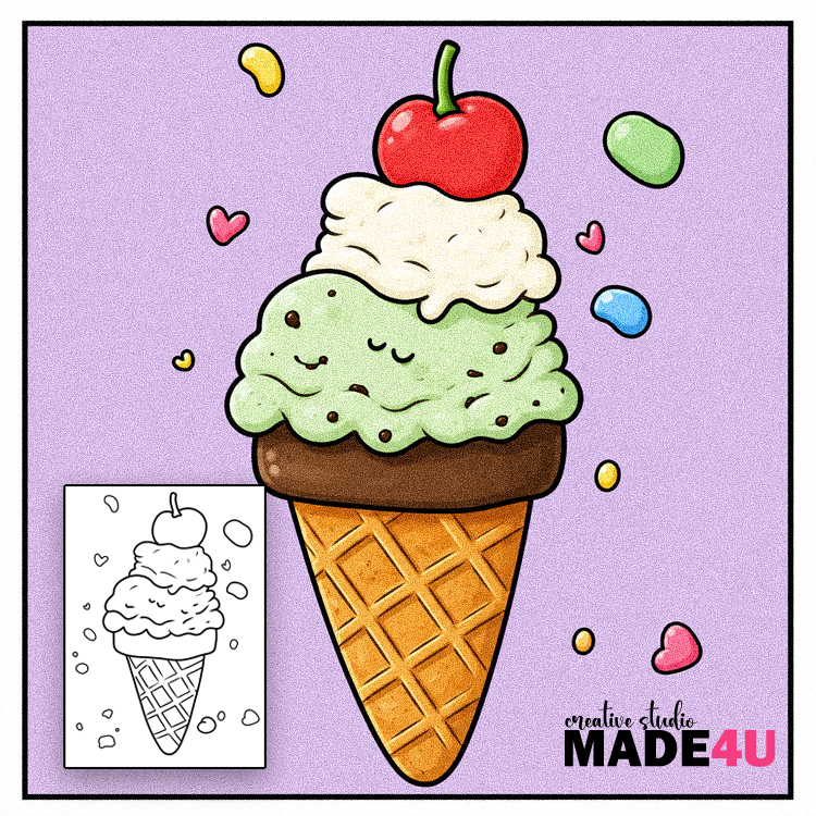 Cute Melting Ice Cream Colouring Page #002
