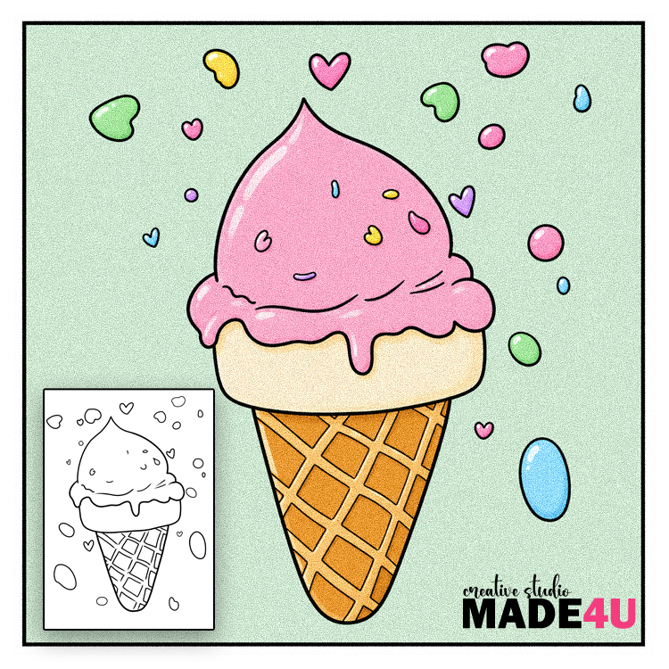 Cute Melting Ice Cream Colouring Page #003