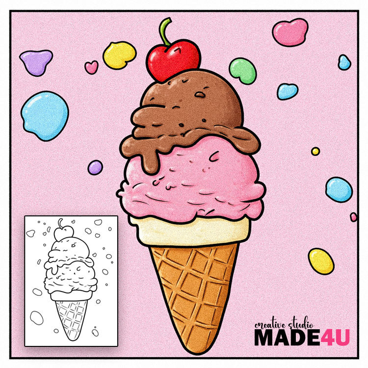 Cute Melting Ice Cream Colouring Page #001